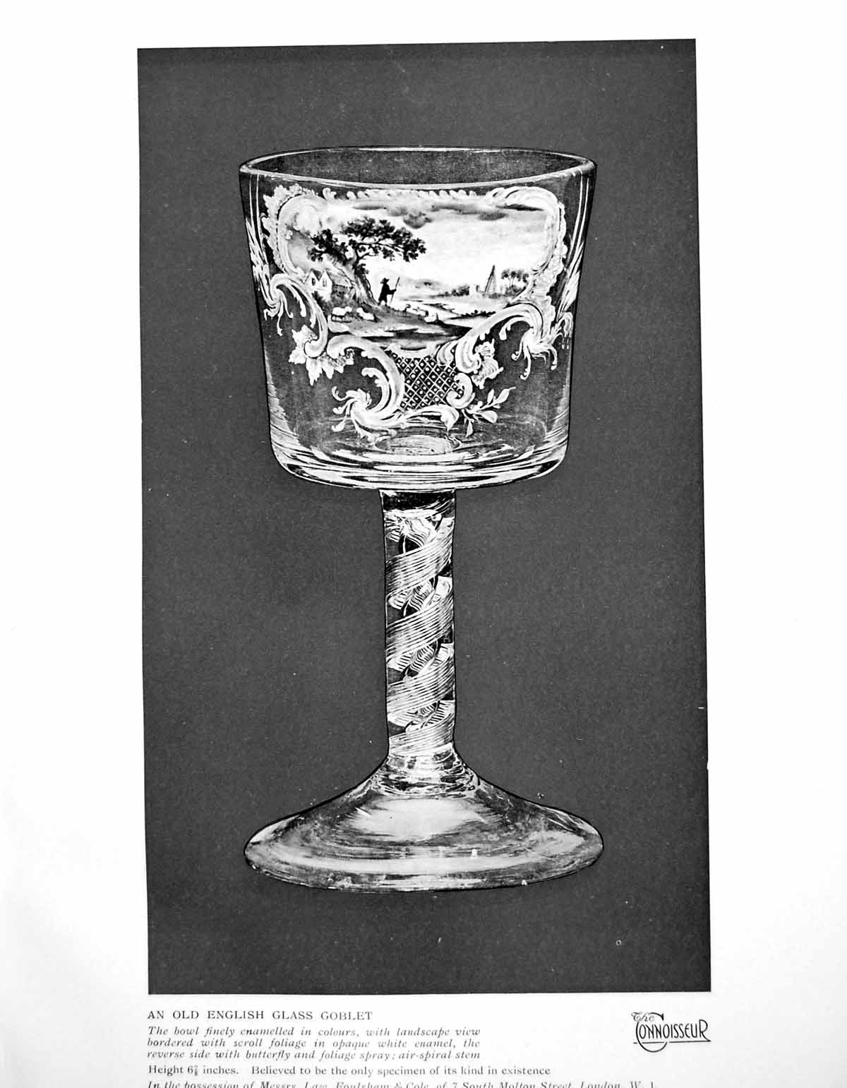 Old Vintage Print An English Glass Goblet Enamelled Bowl Landscape 1918 20th