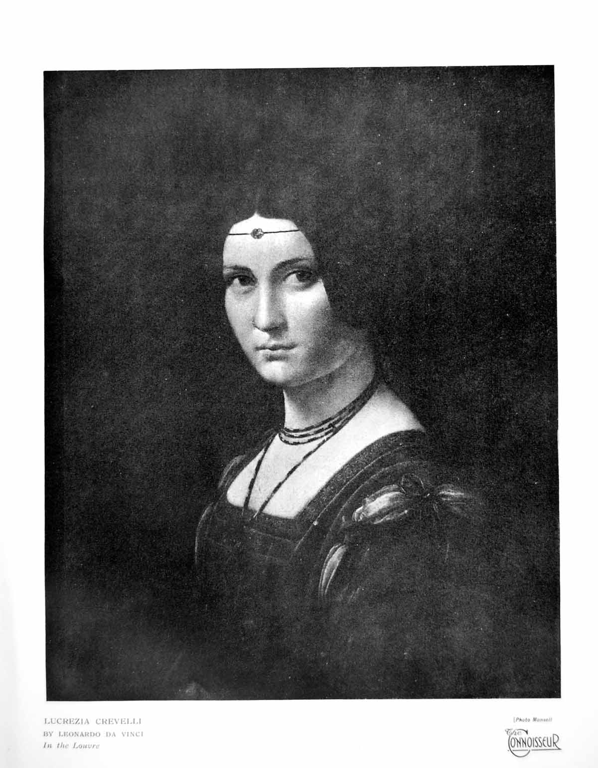 Antique Old Print Lucrezia Crevelli By Leonardo Da Vinci In The Louvre 1918