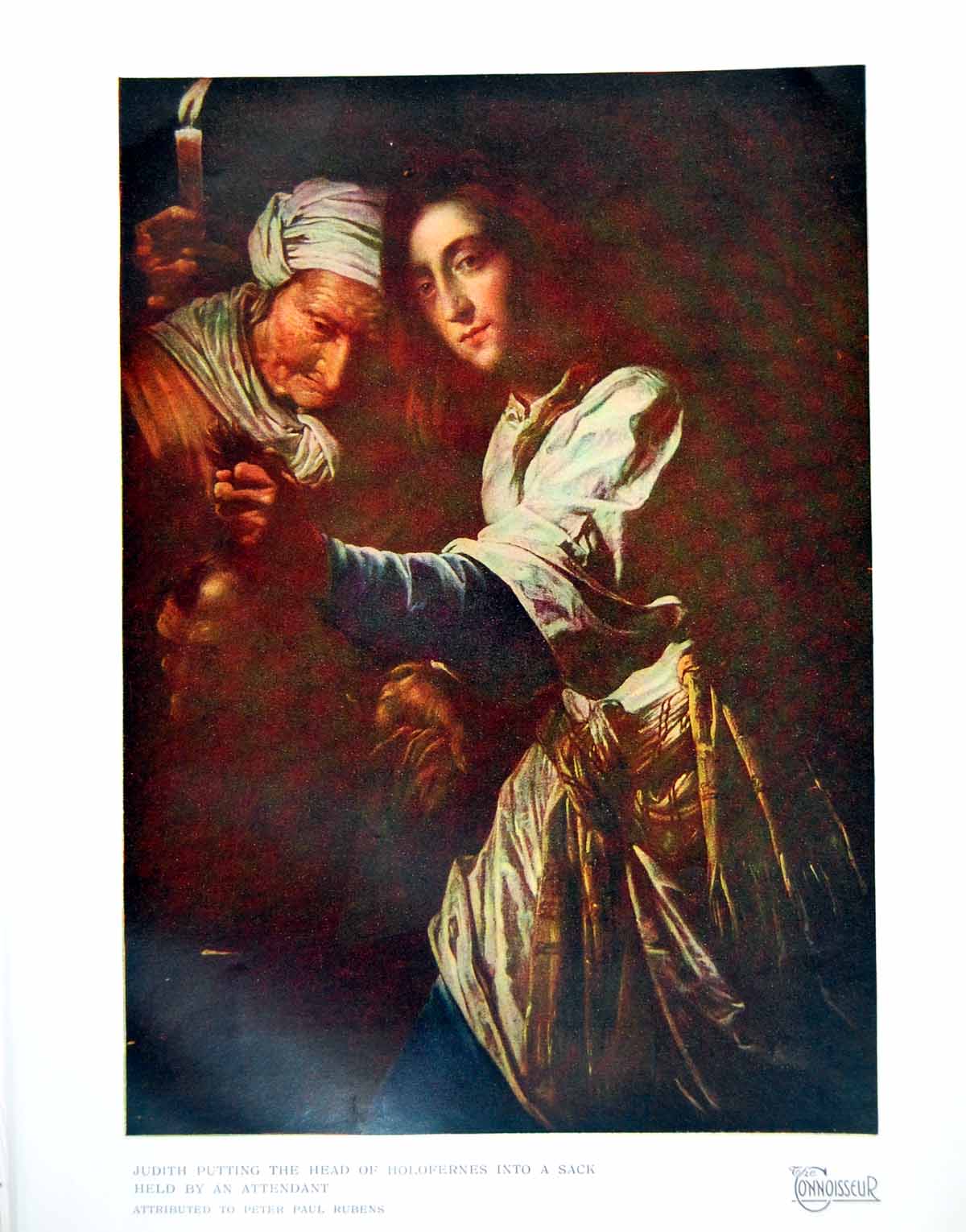Old Vintage Print Judith Putting Head Holofernes Into Sack Attendant 1918 20th