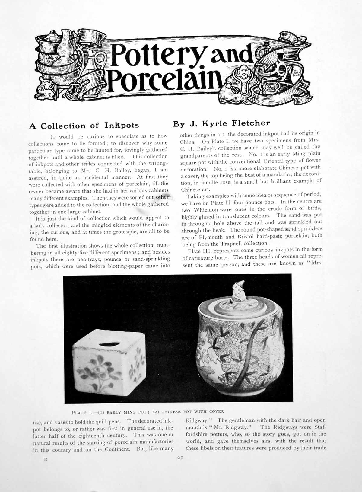 Old Vintage Print Pottery And Porcelain A Collection InkpotsPages 1918