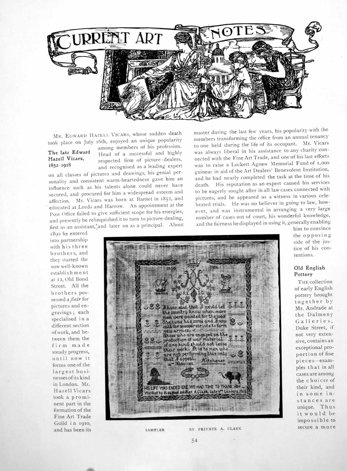 Antique Old Print Art Notes Sampler Thomas Toft Dish Pew GroupPages 1918