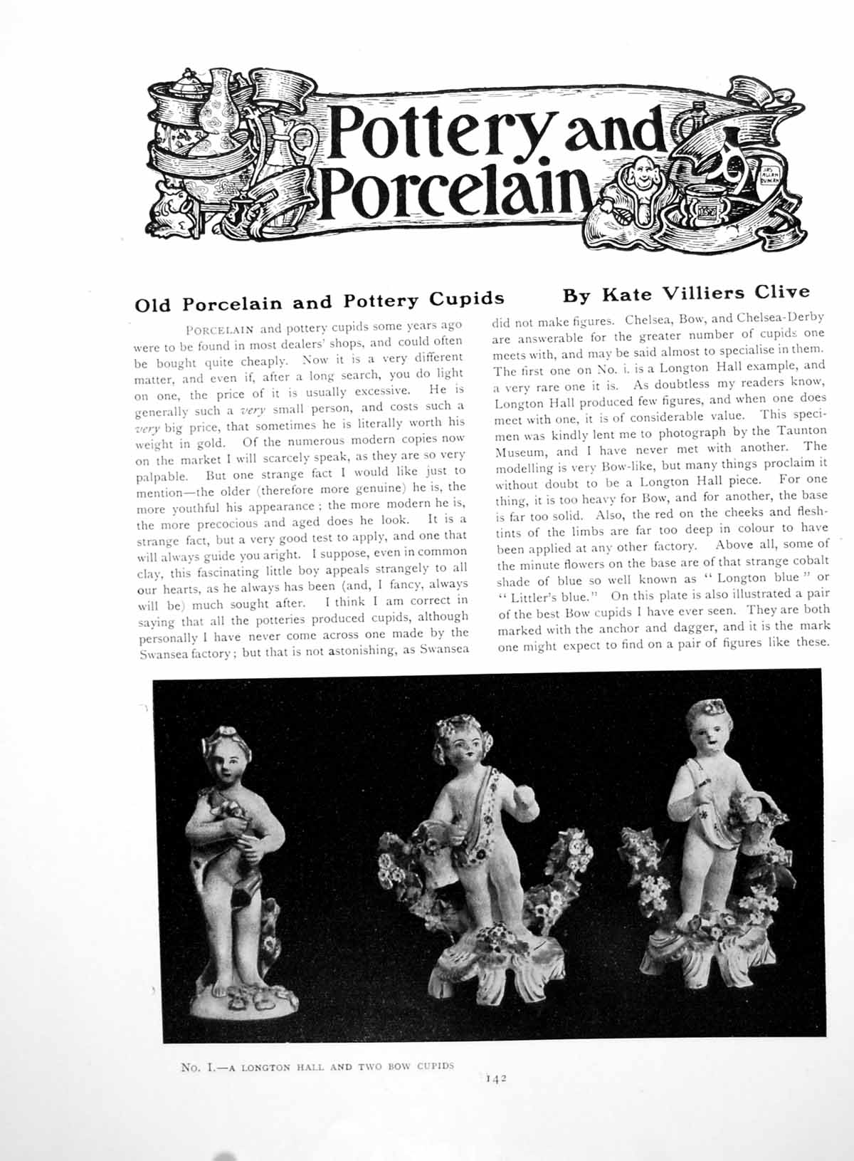 Old Vintage Print Porcelain Pottery Cupids Longton Hall BowPages 1918