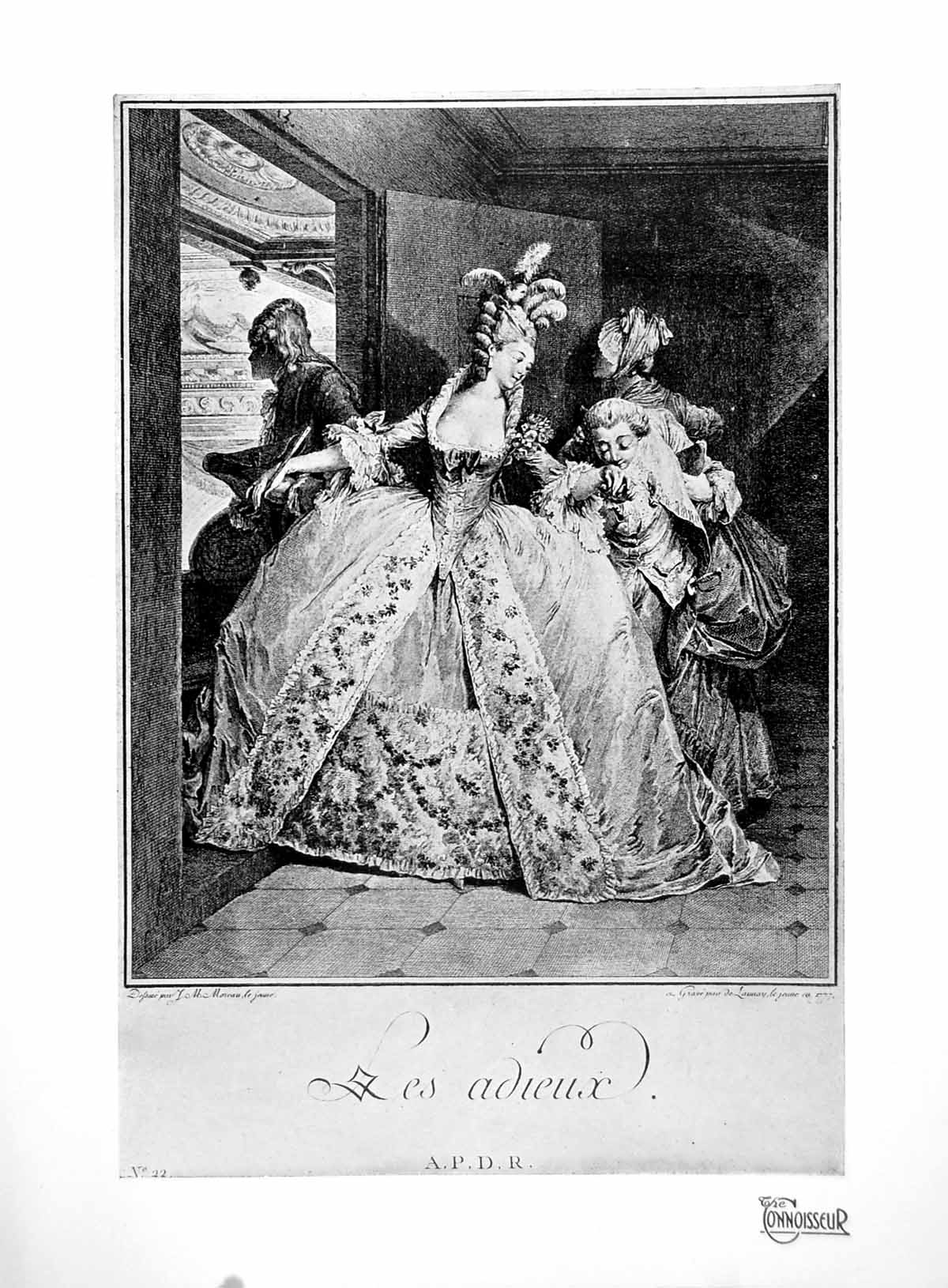 Antique Old Print Les Adieux Goodbyes Lady Leaving Hand Kissed Gentleman 1918