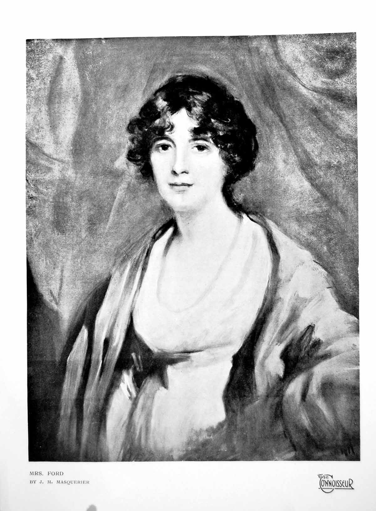 Antique Old Print Mrs Ford Jm Masquerier Curled Hair No Hat Loose Robe 1918