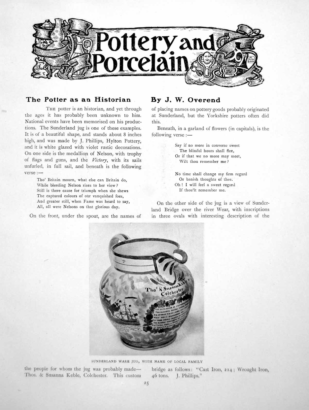 Antique Old Print The Potter As An Historian Sunderland Ware JugPages 1919