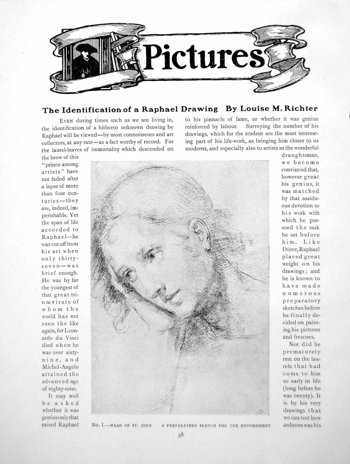 Antique Old Print Identification A Raphael Drawing Head St. JohnPages 1919
