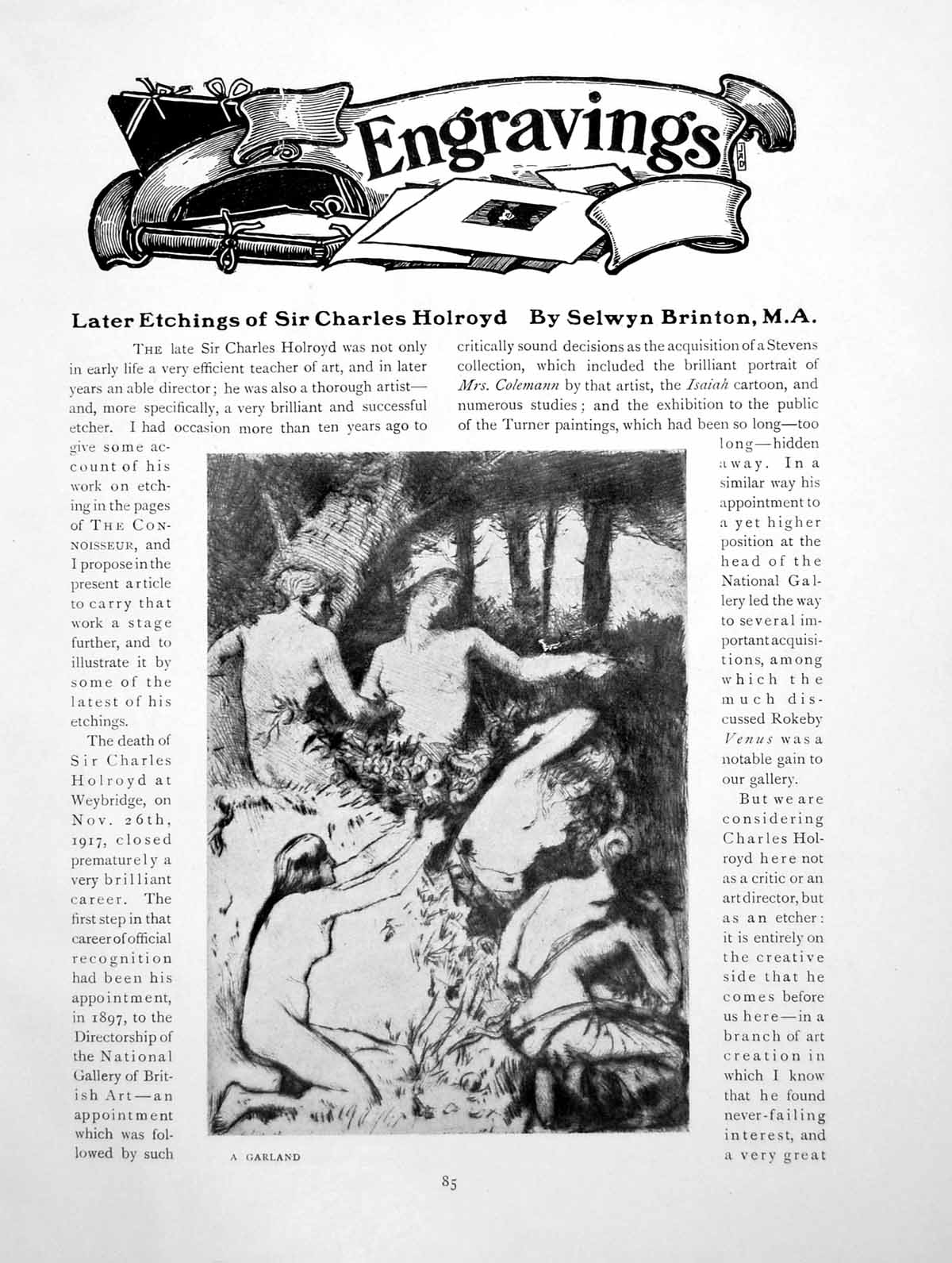 Old Vintage Print Later Etchings Charles Holroyd Garland EvePages 1919