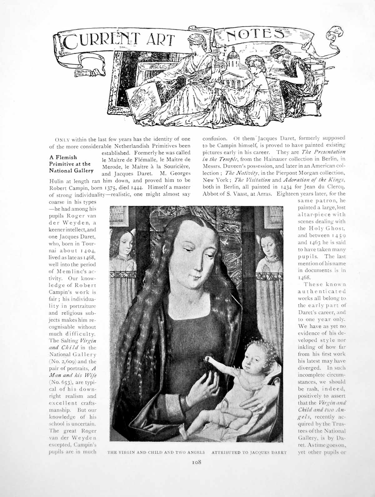 Old Print Art Notes Flemish Primitive Virgin ChildAngelsPages 1919