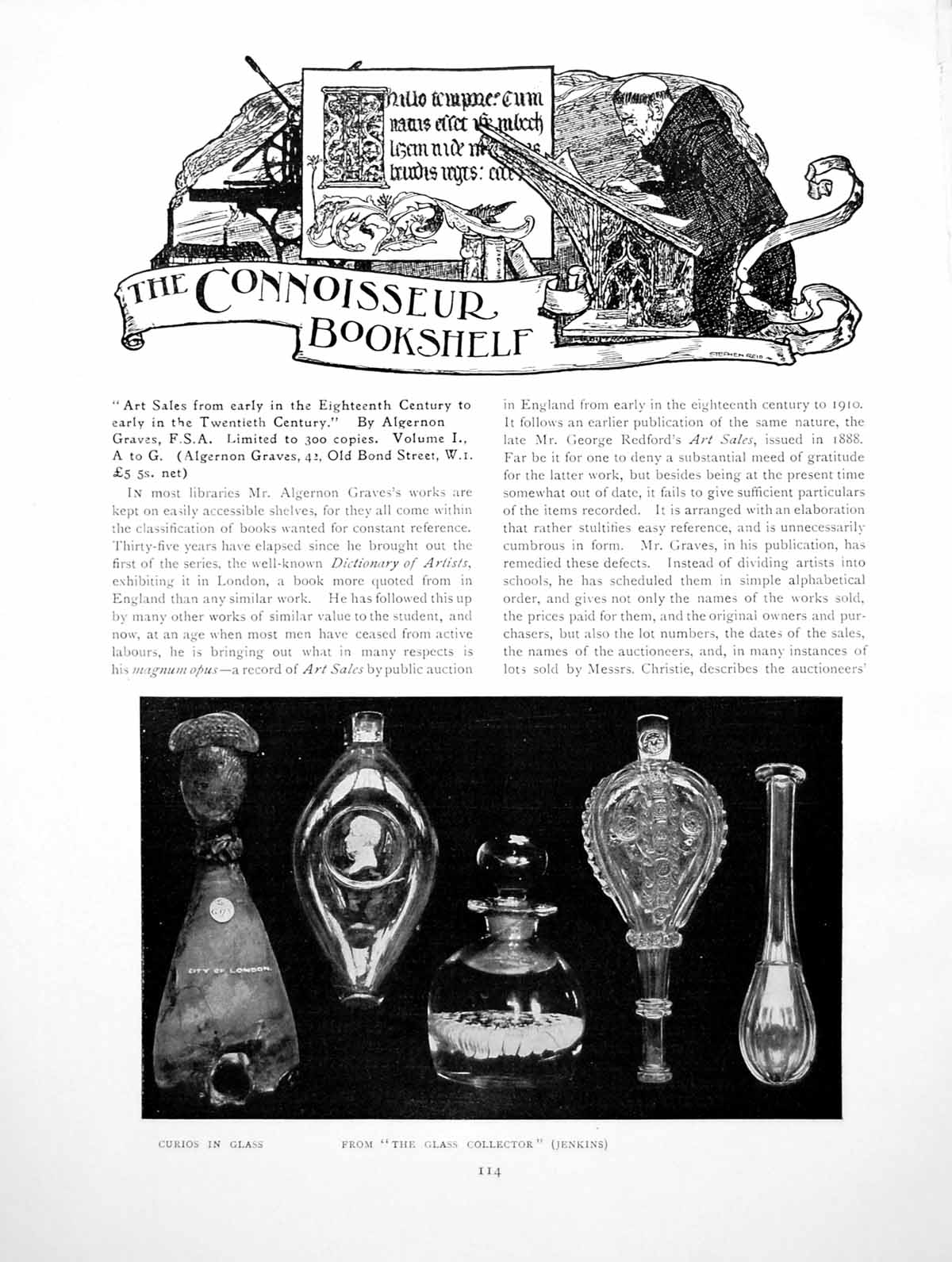 Old Print Bookshelf Curios In Glass Celadon-Glazed Wine-JugPages 1919