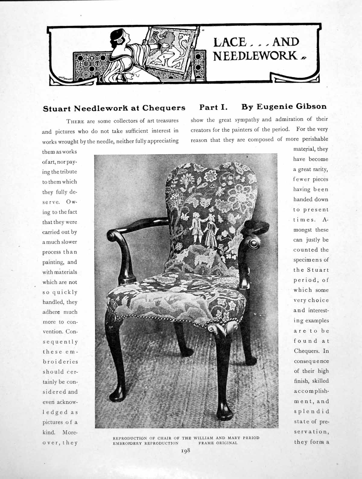 Antique Old Print Stuart Needlework At Chequers Part I ChairsPages 1919