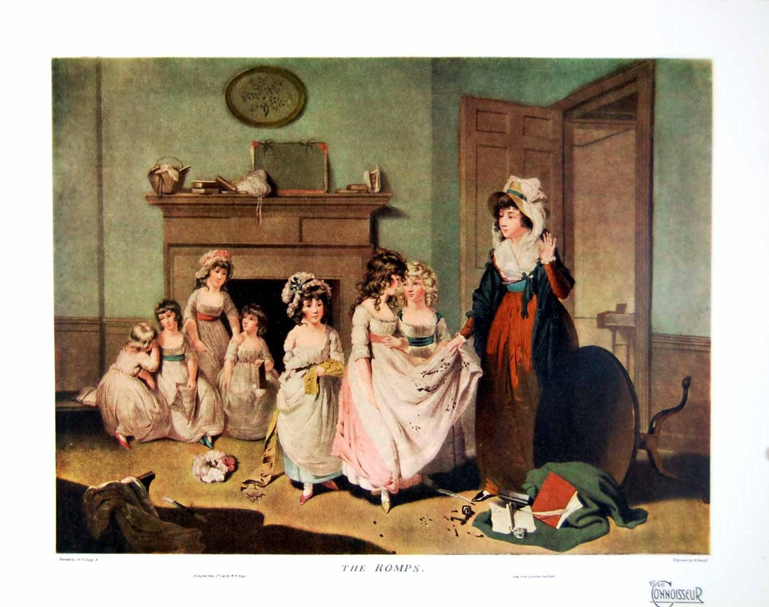 Antique Old Print The Romps Lady Child Spilt Ink Dress Table Overturned 1919