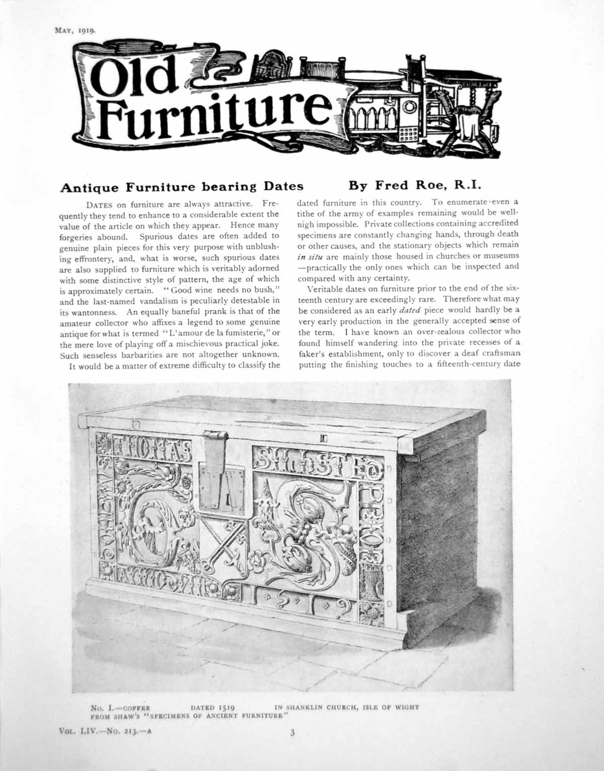 Original Old Vintage Print Furniture Bearing Dates Coffer Alms-BoxPages 1919