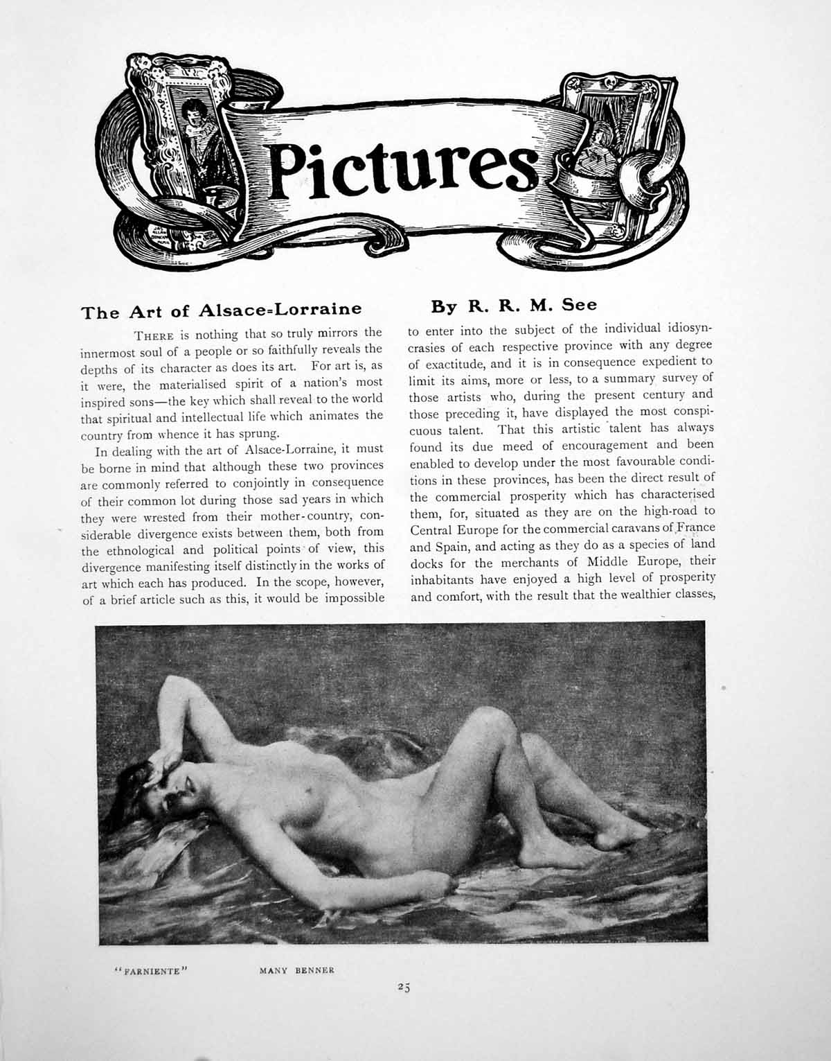 Antique Old Print The Art Alsace-Lorraine Farniente ManybennerPages 1919