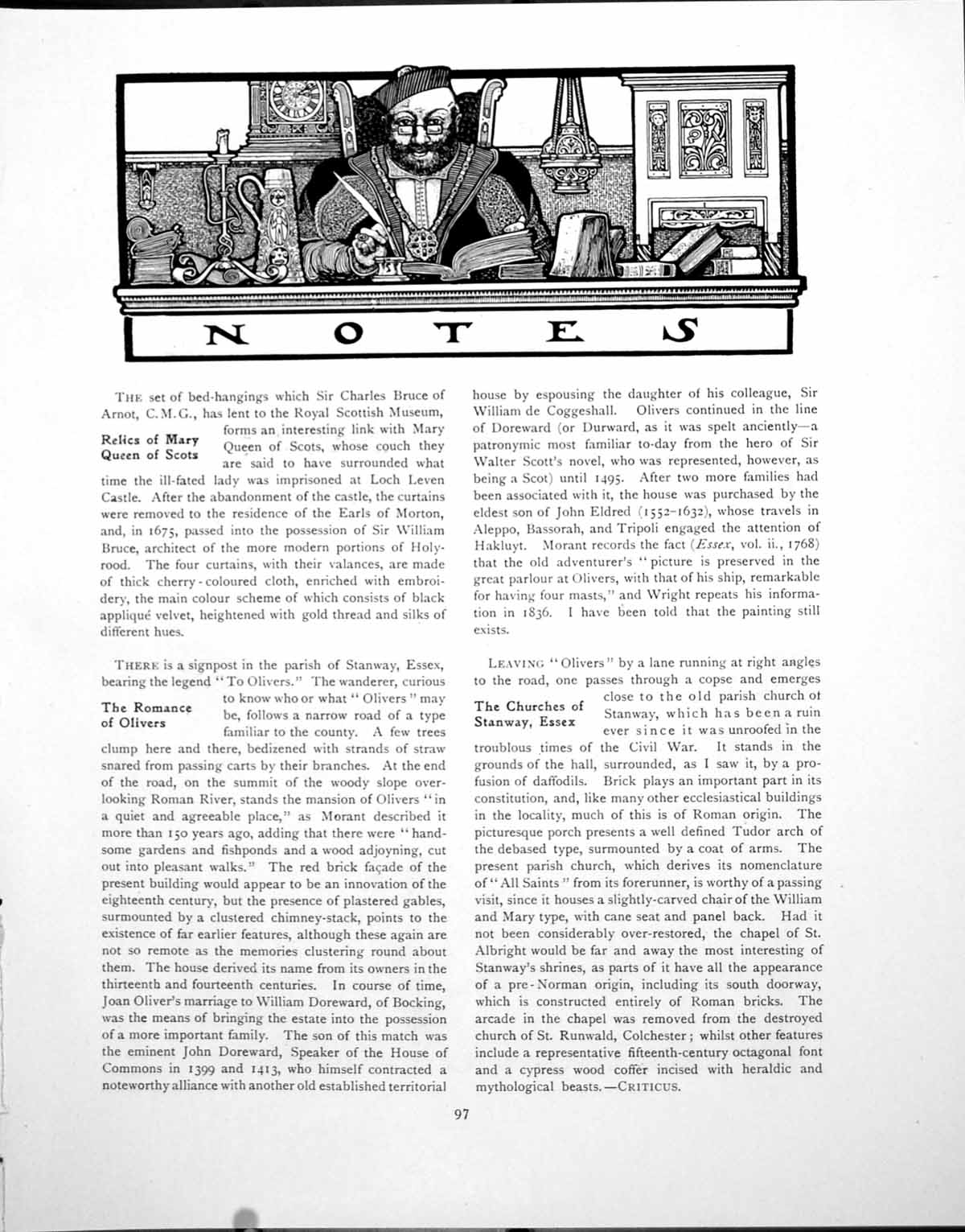Antique Old Print Relics Mary Queen Scots Embroidered Bed HangingPage 1919
