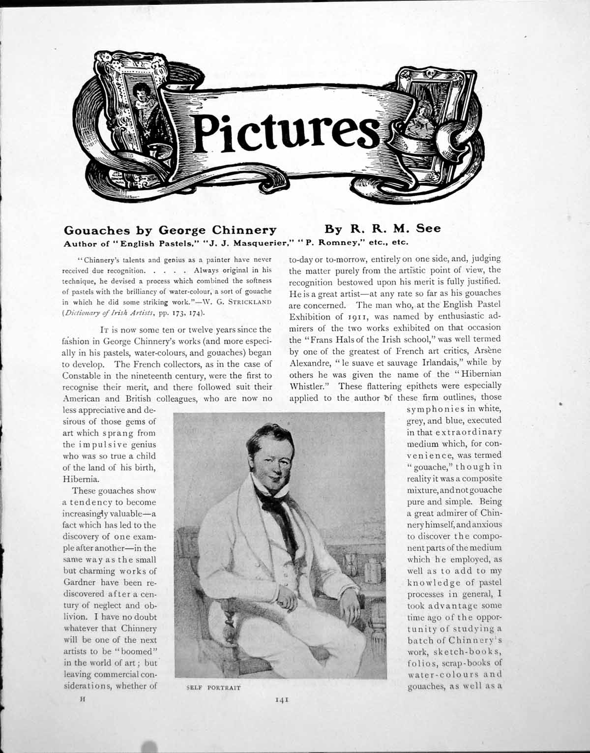 Antique Old Print Gouaches By George Chinnery Self Portrait LadyPages 1919