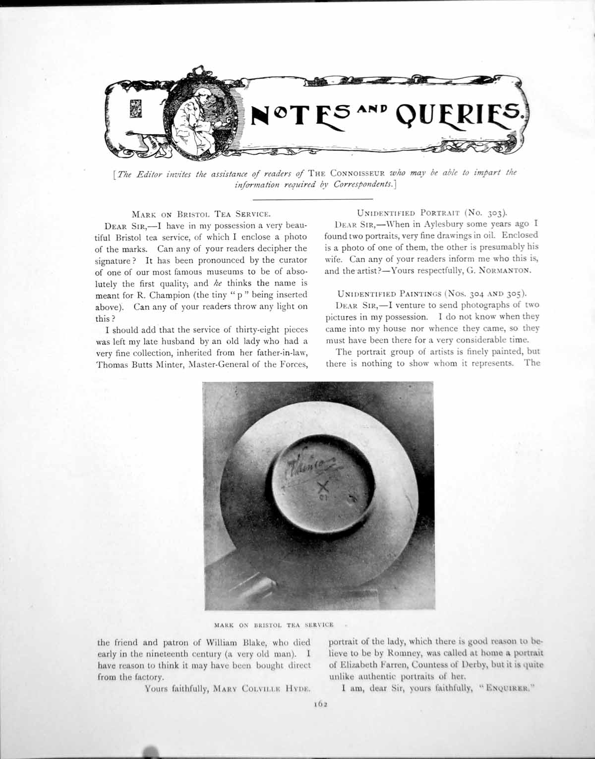 Antique Old Print Notes Queries Marks Bristol Tea Service TankardPage 1919