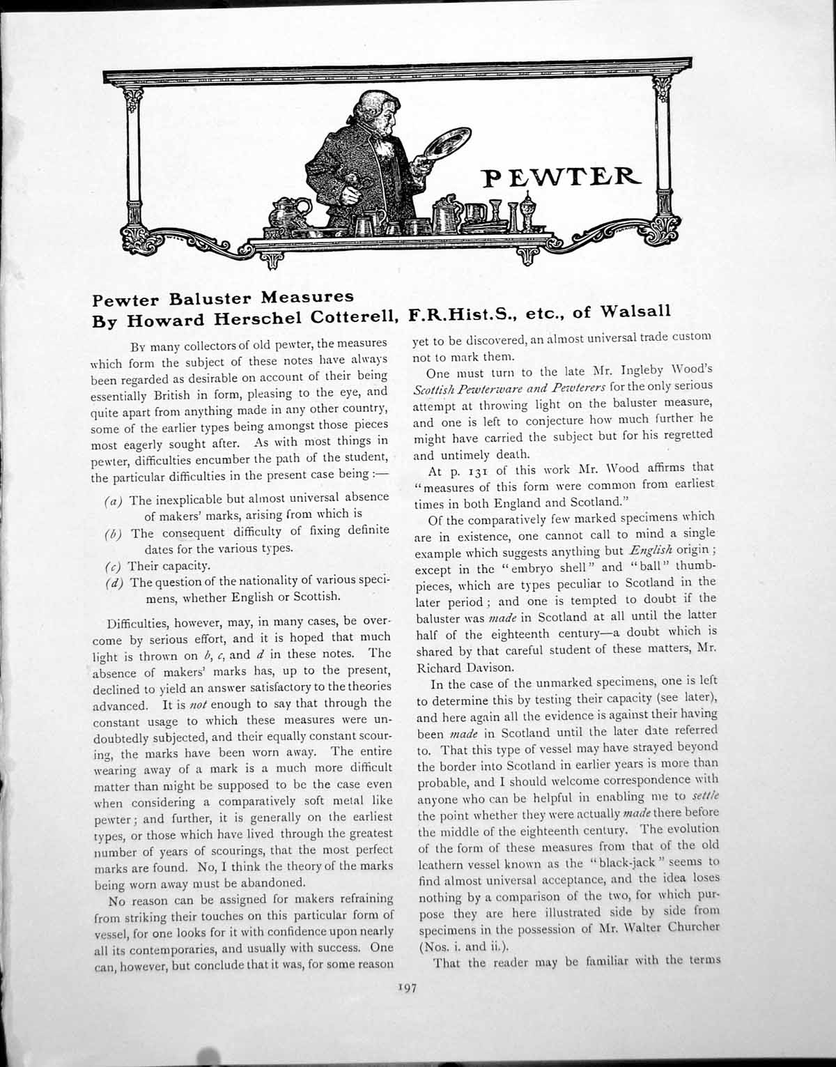 Antique Old Print Pewter Baluster Measures Thumbpiece TerminalPages 1919