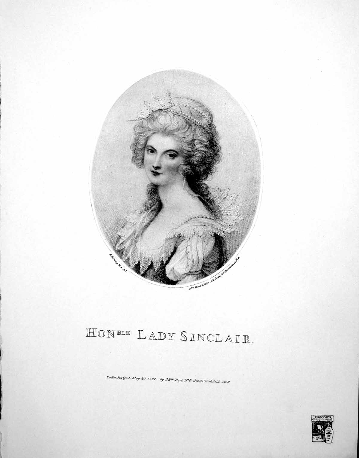 Antique Old Print Honourable Lady Sinclair Curls Hat Lace Edged Dress 1919 20th