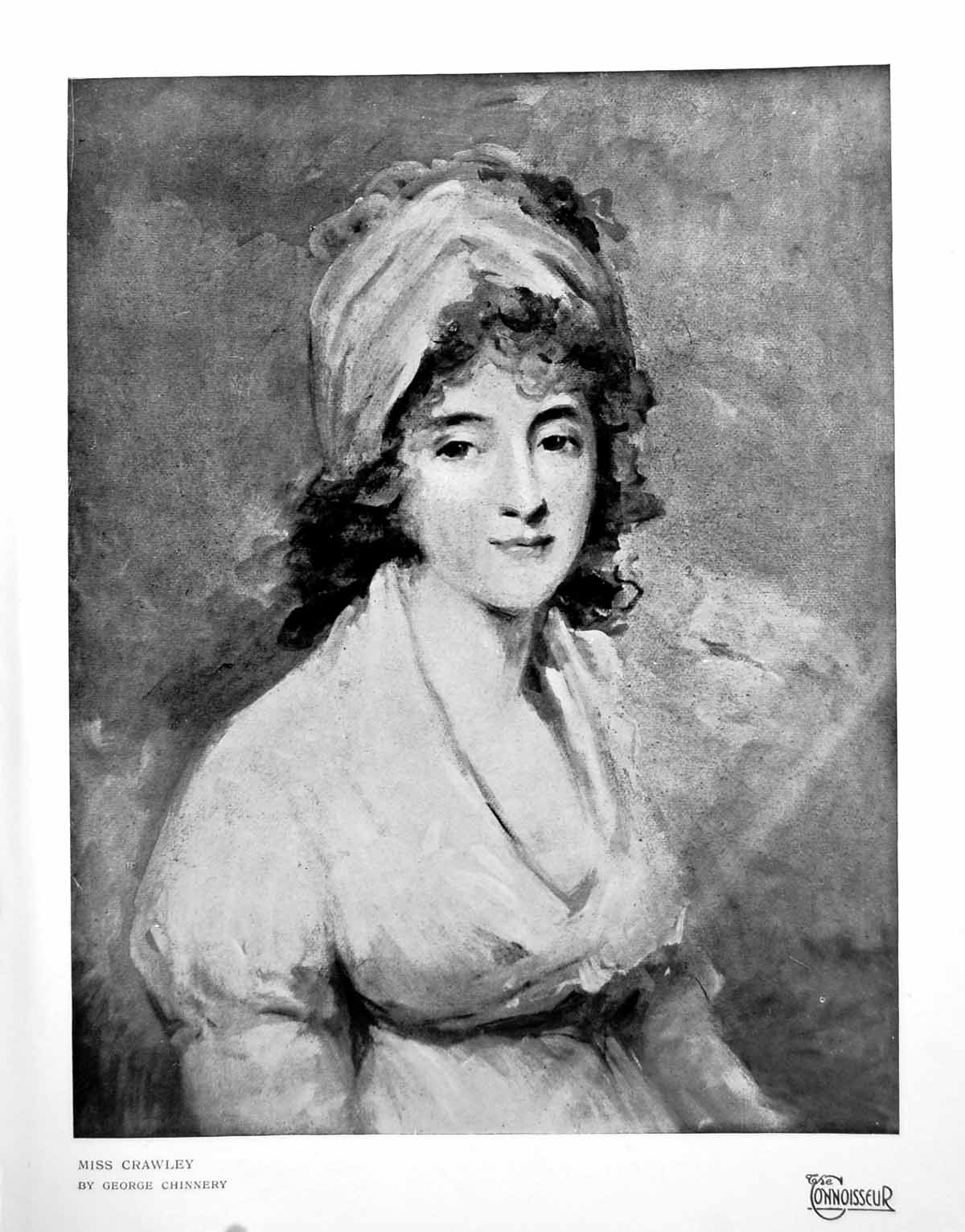 Old Vintage Print Miss Crawley By George Chinnery Lady Hair In Scarf 1919 20th
