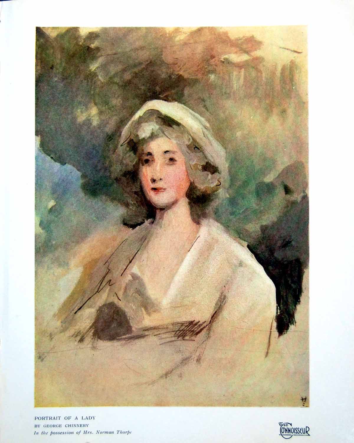 Antique Print Portrait Lady By George Chinnery In Possession N Thorpe 1919 20th