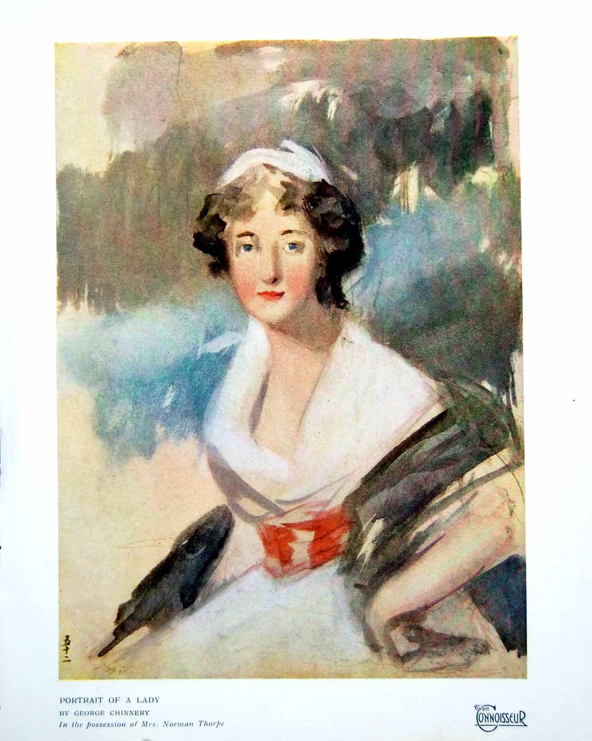 Antique Old Print Portrait Lady George Chinnery In Possession N Thorpe 1919