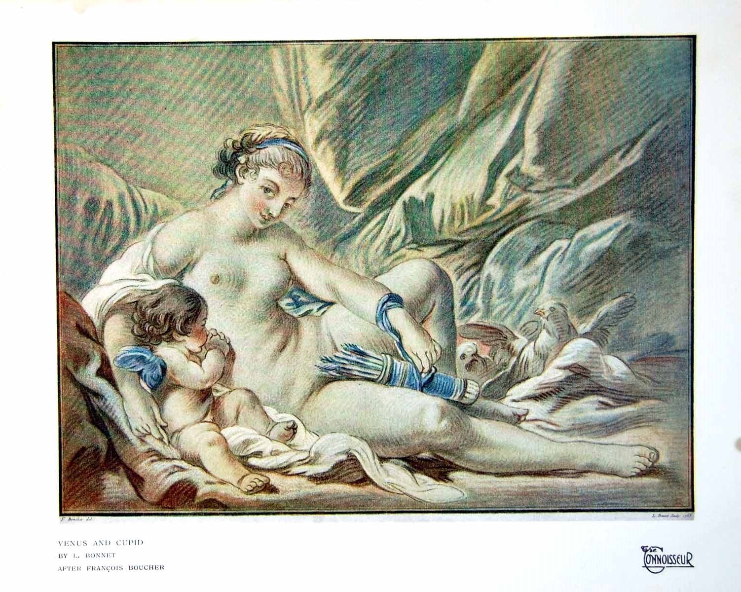 Old Vintage Print Venus And Cupid By L Bonnet After Francois Boucher 1919 20th