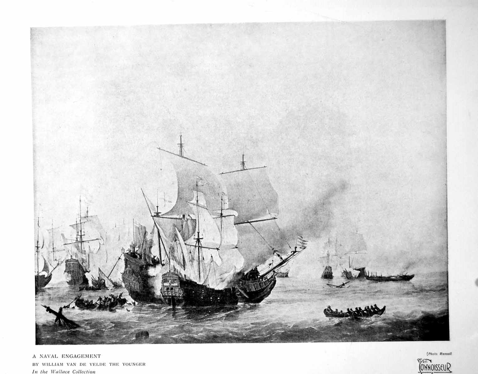 Old Vintage Print A Naval Engagement By Willian Van De Velde Younger 1919 20th