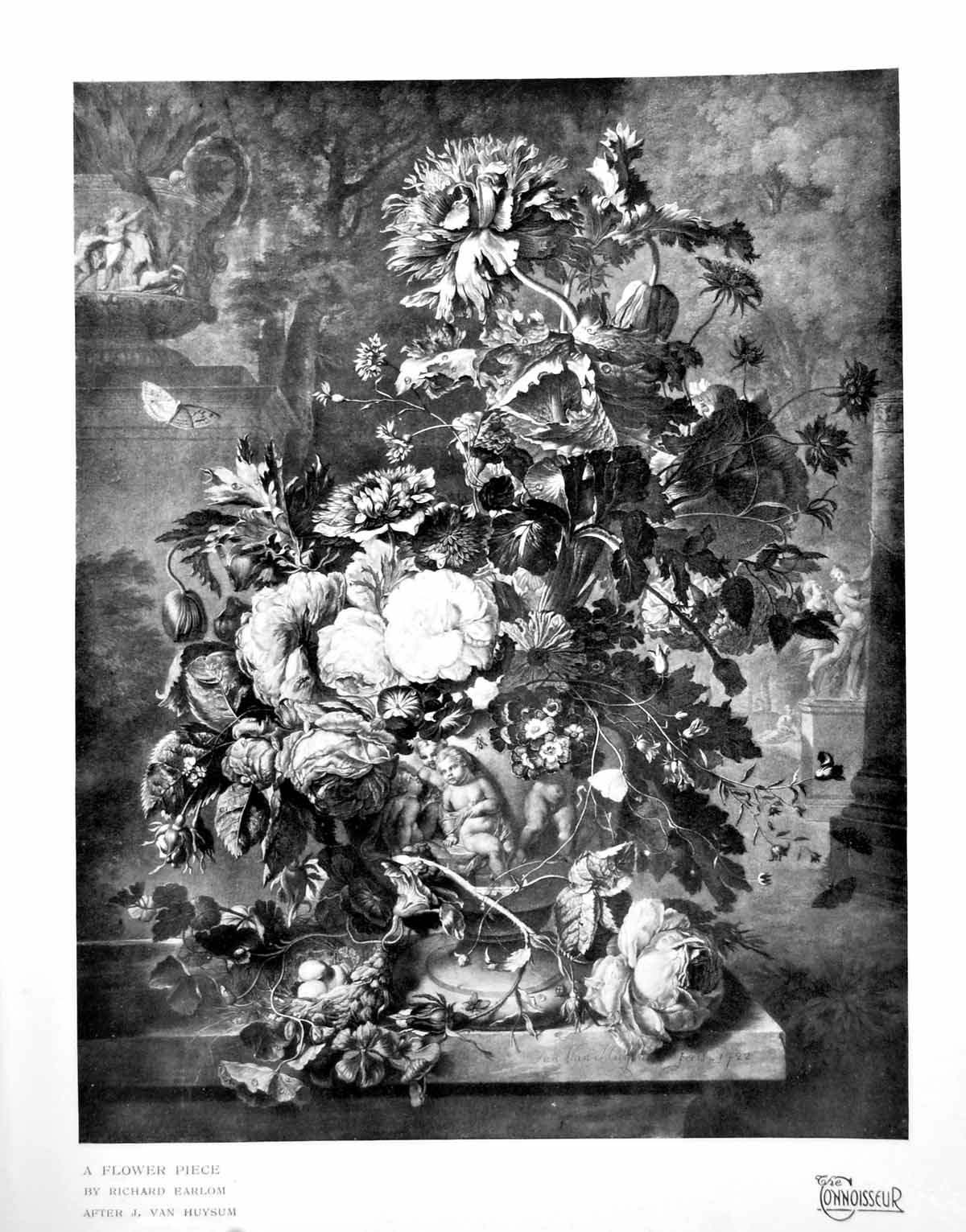 Antique Old Print A Flower Piece By Richard Earlom After J Van Huysum 1919 20th