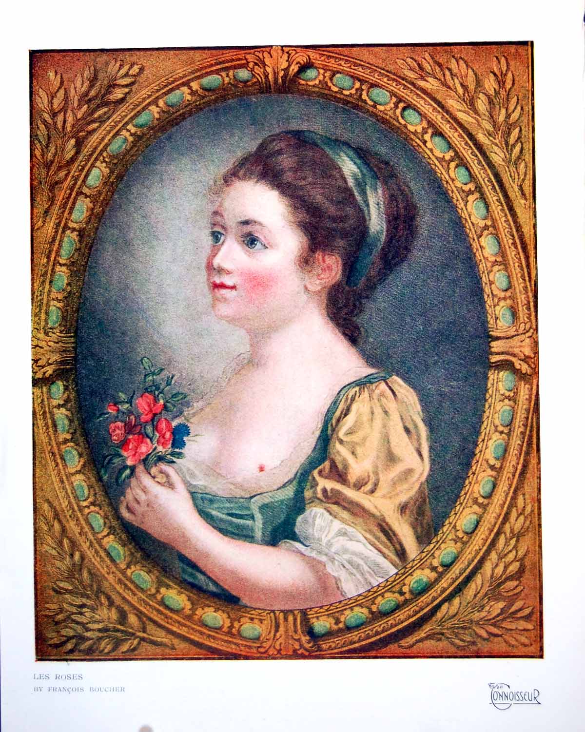 Original Old Vintage Print Les Roses By Francois Boucher Lady Hing Flowers 1919