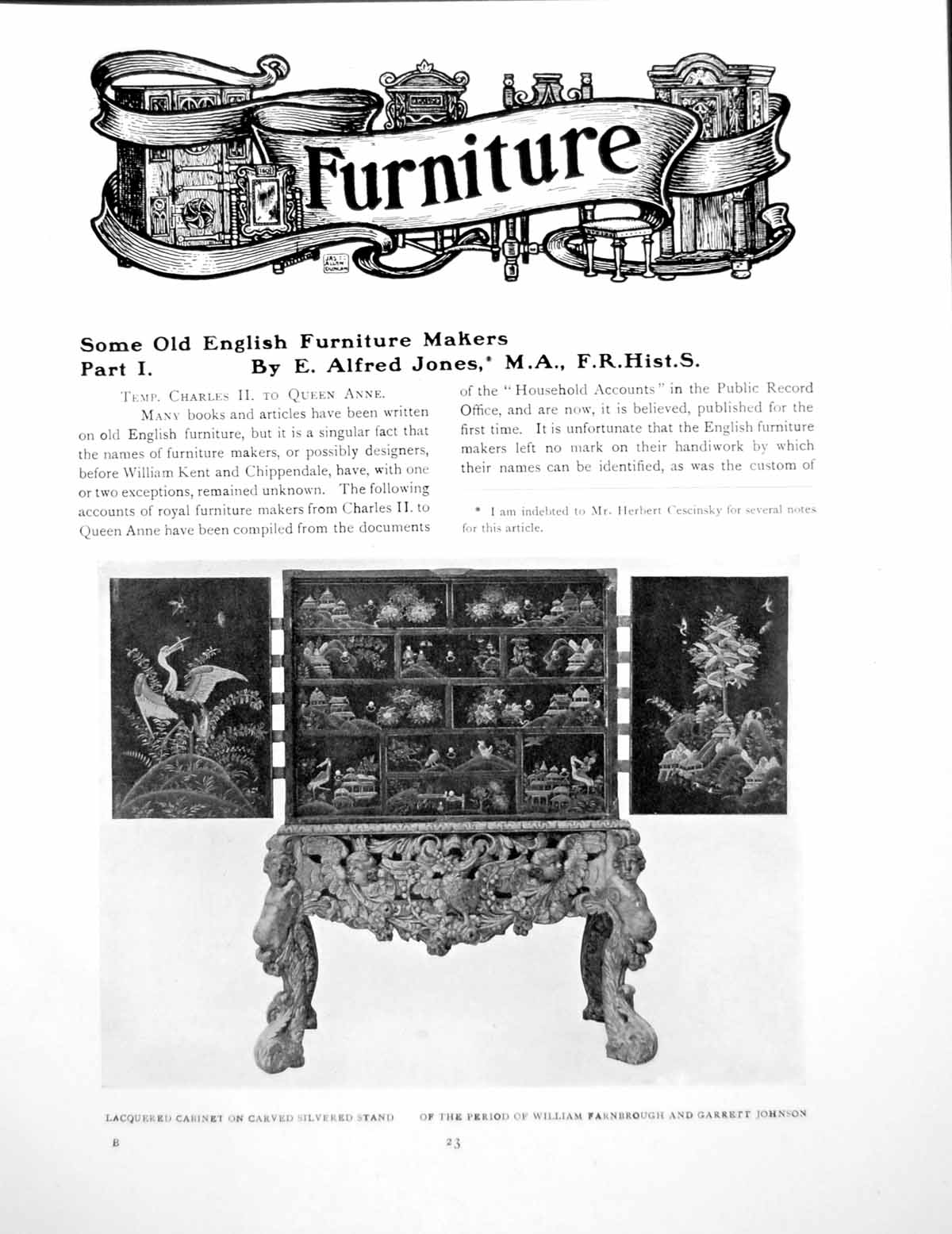 Original Old Vintage Print Some English Furniture Makers Part IPages 1920