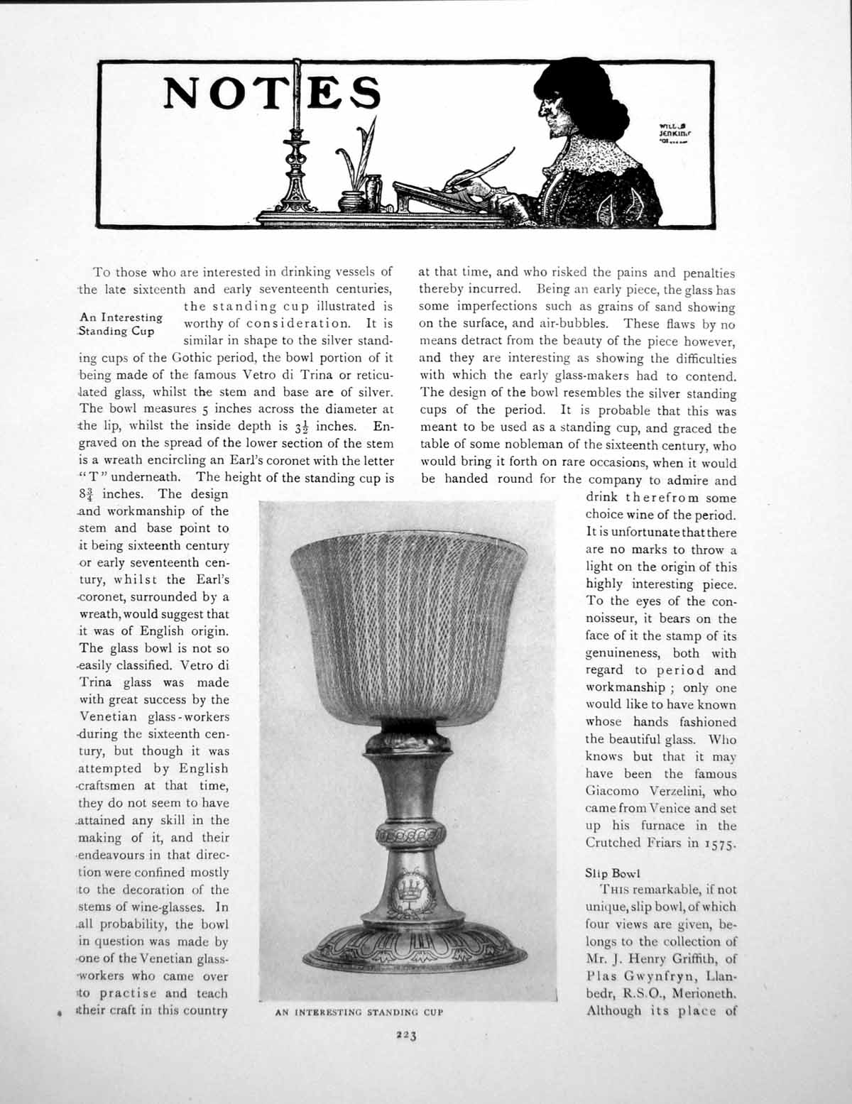 Antique Old Print Standing Cup Slip Bowl American Powder HornPages 1920