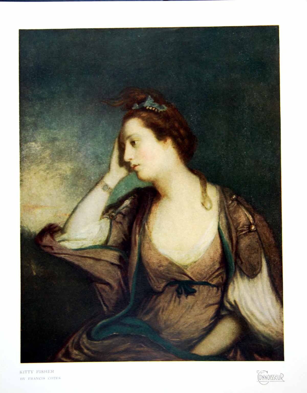 Antique Print Kitty Fisher Francis Cotes Lady Thinking Leaning On Arm 1920 20th