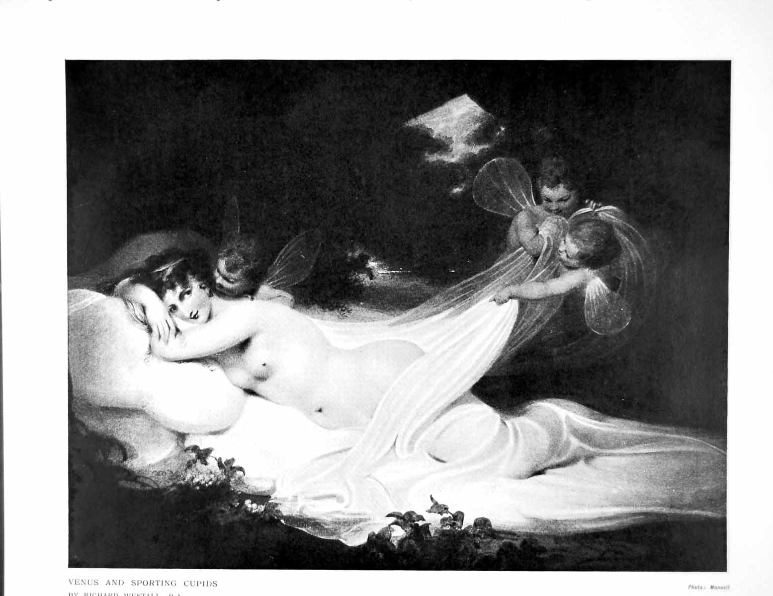 Original Old Vintage Print Venus And Sporting Cupids Richard Westhall 1920 20th