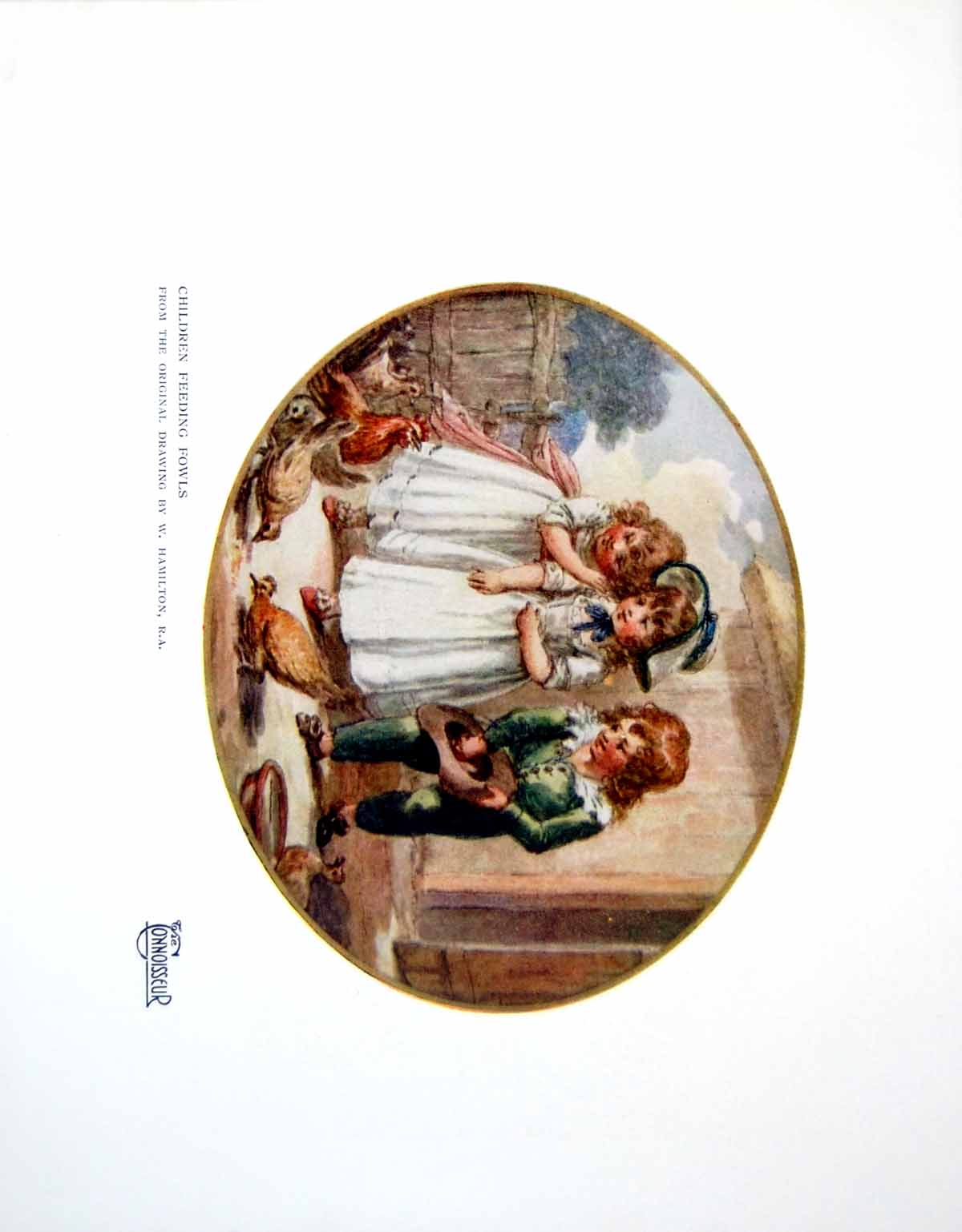 Original Old Vintage Print Children Feeding Fowls From Drawing W Hamilton 1920