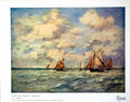 Antique Old Print Sortie Des Barques A Trouville E Boudin Fishing Boats 1920