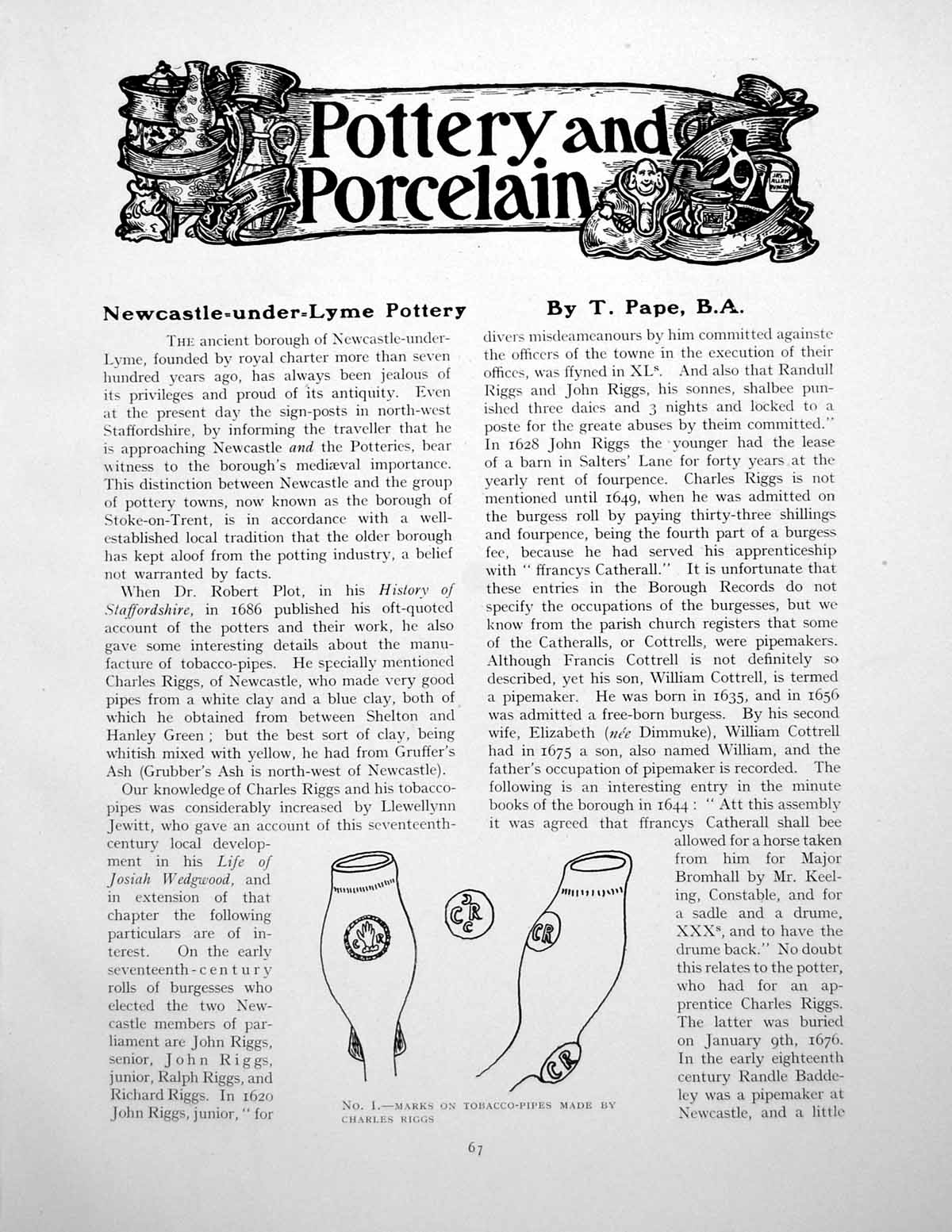 Antique Print Newcastle-Under-Lyme Pottery Charles Riggs PipesPages 1920