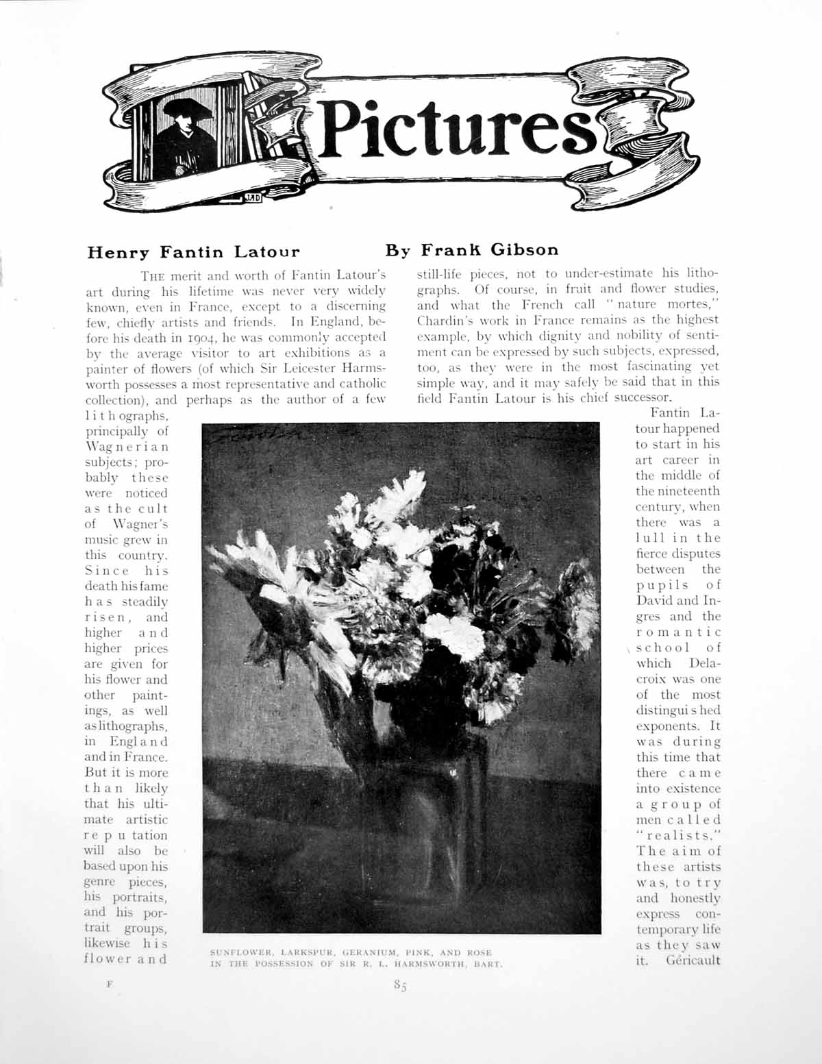 Antique Old Print Henry Fantin Latour Flower Paintings In VasesPages 1920