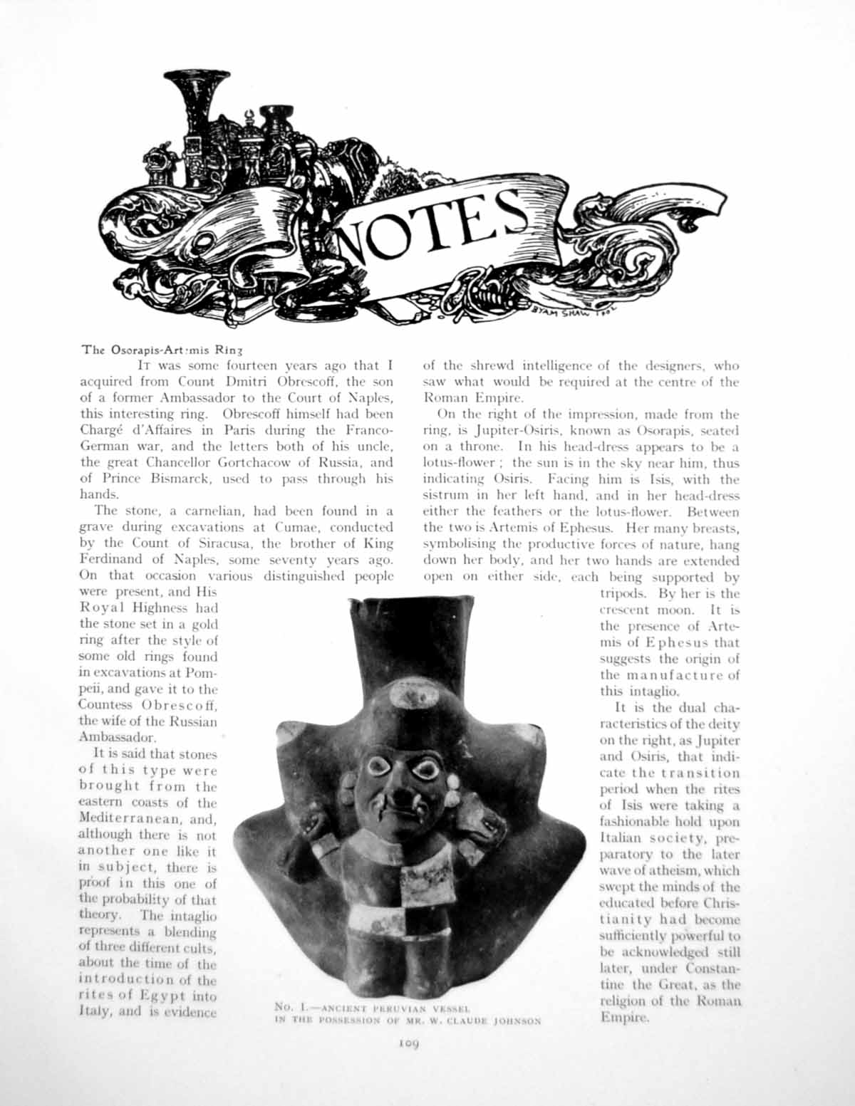 Old Vintage Print Notes Ancient Peruvian Vessel Pottery RingPages 1920