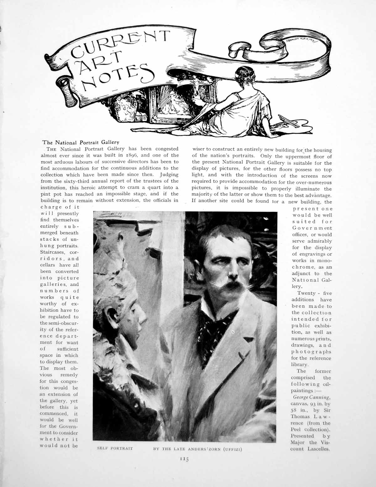 Old Print Art Notes Self Portrait Anders Zorn Uffizi WindowPages 1920