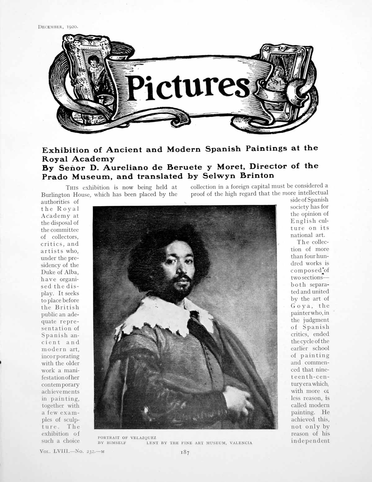 Antique Print Exhibition Ancient Modern Spanish Paintings R.A.Pages 1920