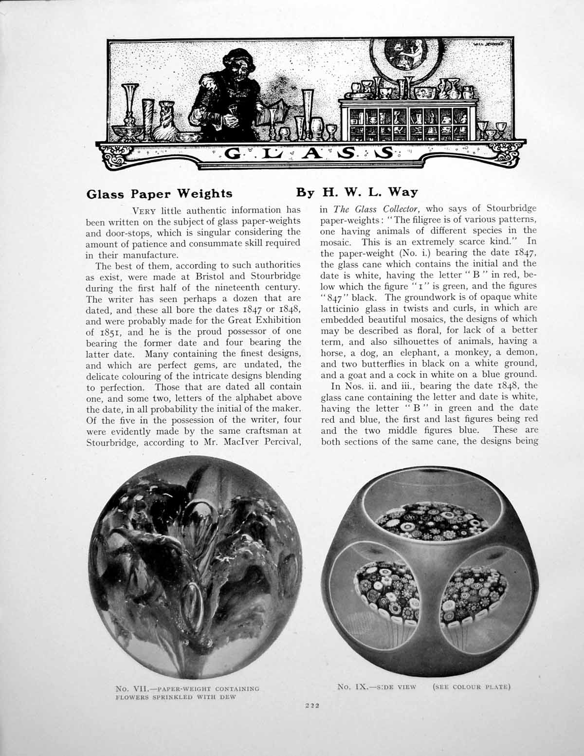 Antique Old Print Glass Paper Weights Flowers Sprinkled With DewPages 1920