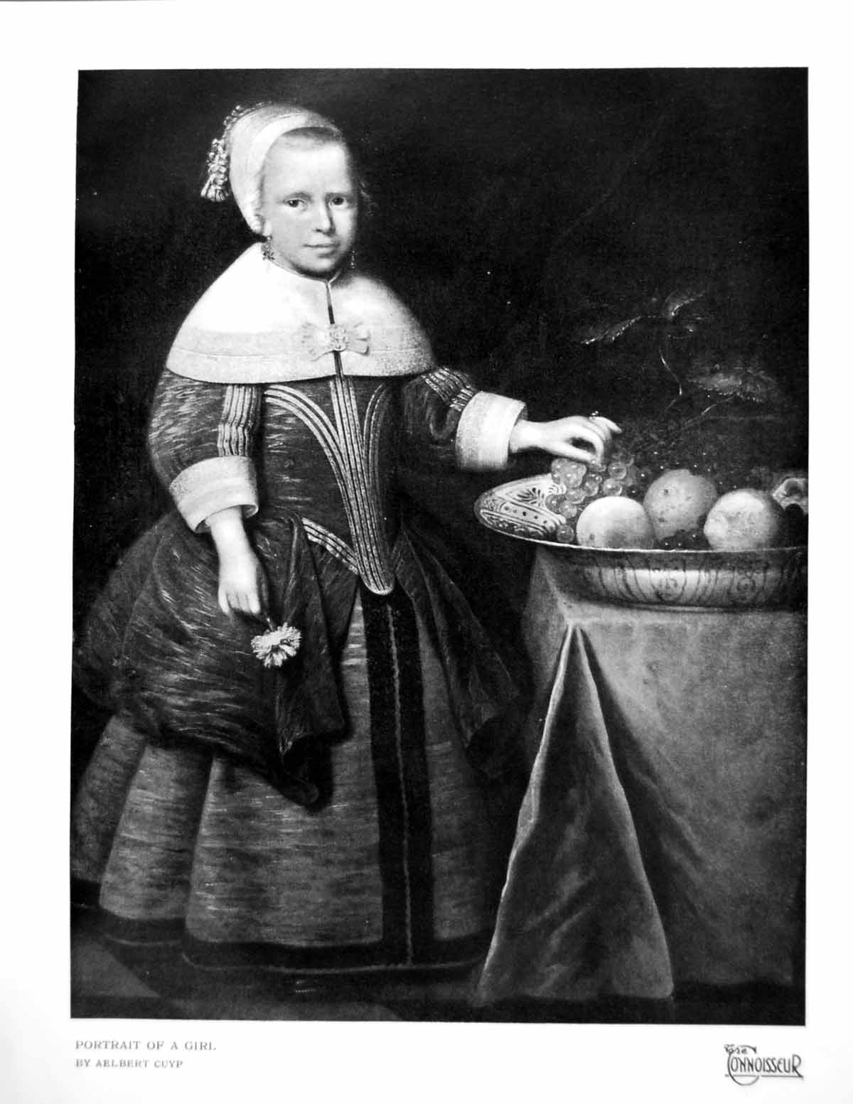Old Vintage Print Portrait A Girl By Aelbert Cuyp Flower Bowl Fruit 1920 20th