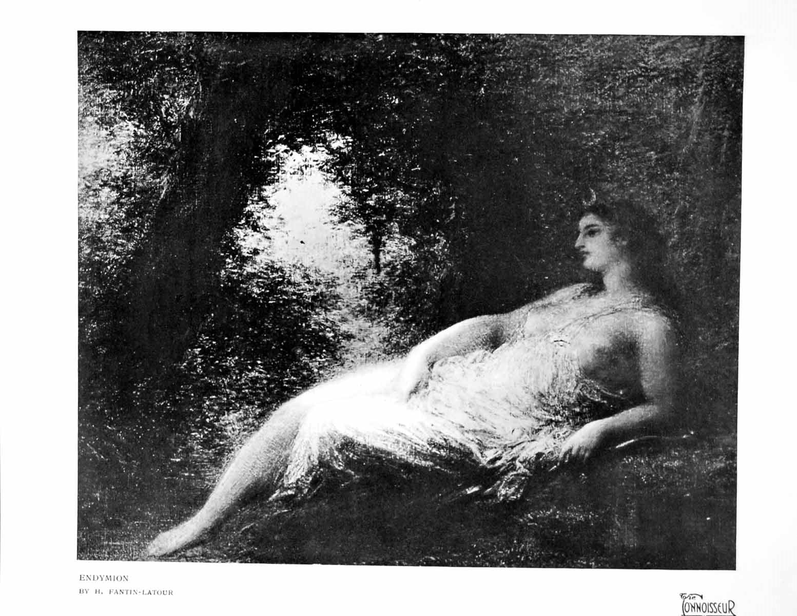 Antique Old Print Endymion By H Fantin-Latour Lady Reclining Under Trees 1920