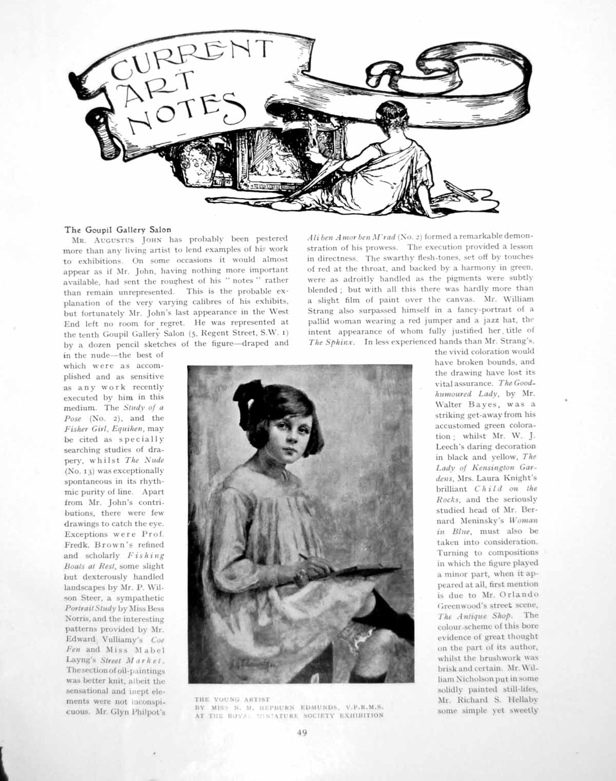 Antique Old Print Art Notes Young Artist Miss Nm Hepburn AudreyPages 1921