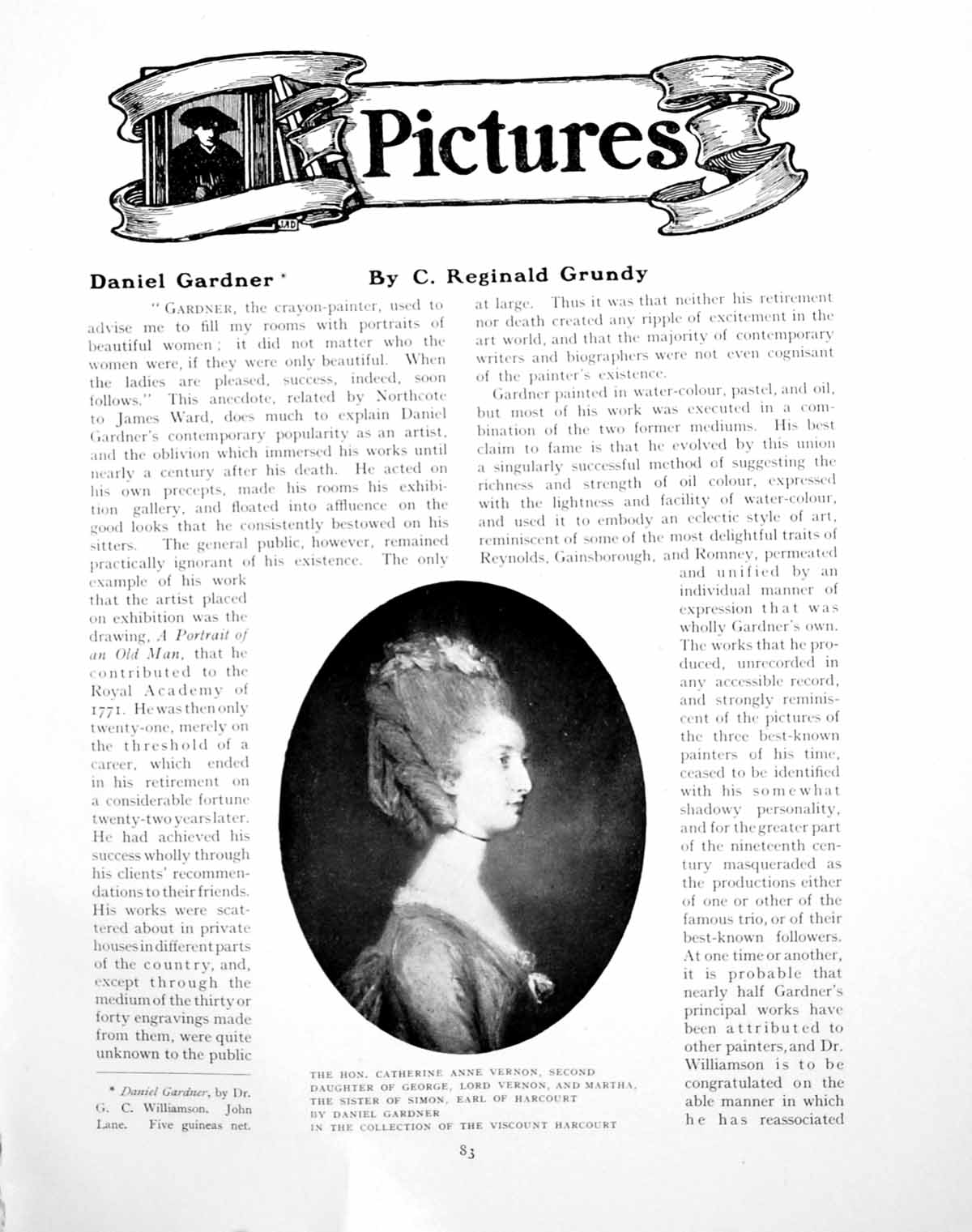 Old Vintage Print Daniel Gardner Hon Catherine Anne VernonPages 1921