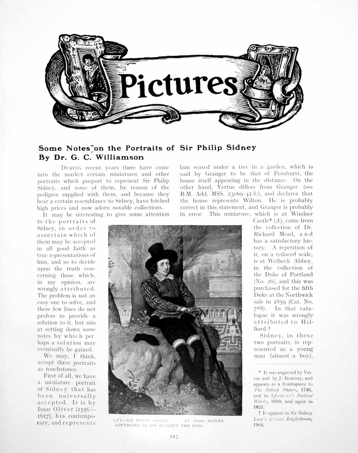 Antique Old Print Some Notes On The Portraits Sir Philip SidneyPages 1921