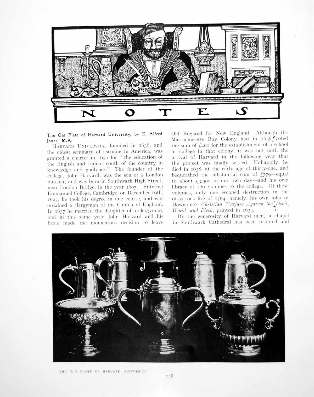 Antique Old Print Notes Plate Harvard University Leeds Jug BoxPages 1921