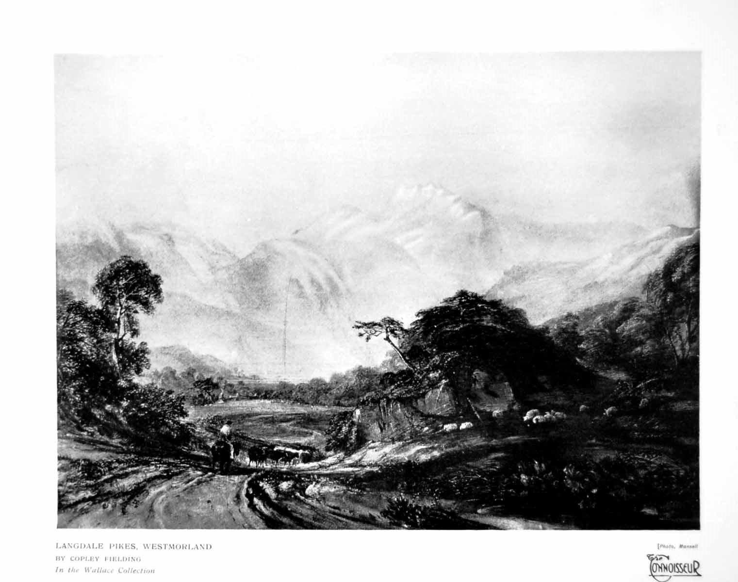 Original Old Vintage Print Langdale Pikes Westmorland By Copley Fielding 1921