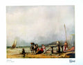 Antique Old Print Seascape Ae Penley Boat Horse Family Beach Ropes Man 1921