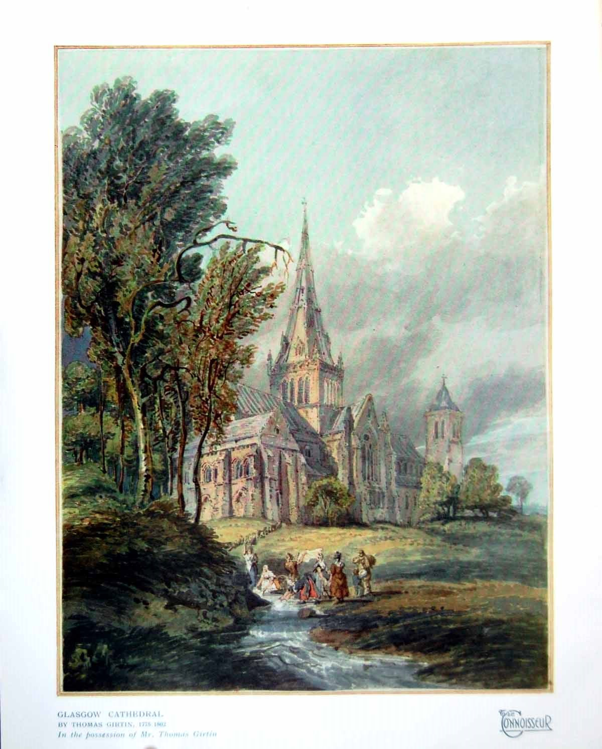 Antique Old Print Glasgow Cathedral By Thomas Girtin Possession T Girtin 1921